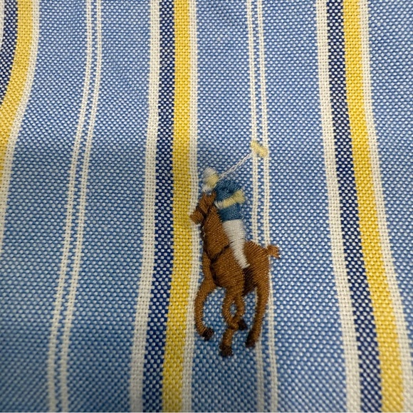 Polo Ralph Lauren Men Blue Striped Oxford Slim Fit Button Down Flesh Pony Sz XLT - Picture 6 of 12